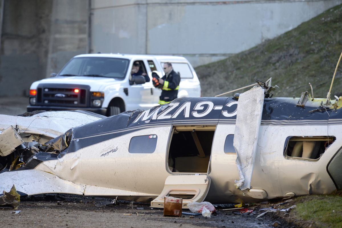 The pilot of this single-engine plane was critically injured in a crash today east of downtown Spokane. (Jesse Tinsley)