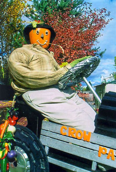 
Donita Baker's pumpkin-faced scarecrow rides the 