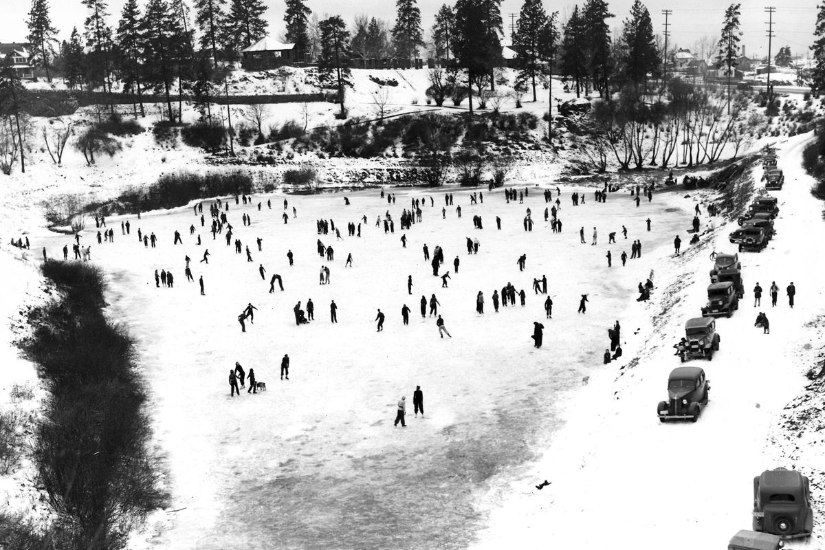 Jan. 14, 1940: This photo was taken at Spokane’s Liberty Park, where the ice was unusually smooth in the winter. Children would skate in the winter and wade in the summer. The park was developed on donated land and was one of the city’s oldest.