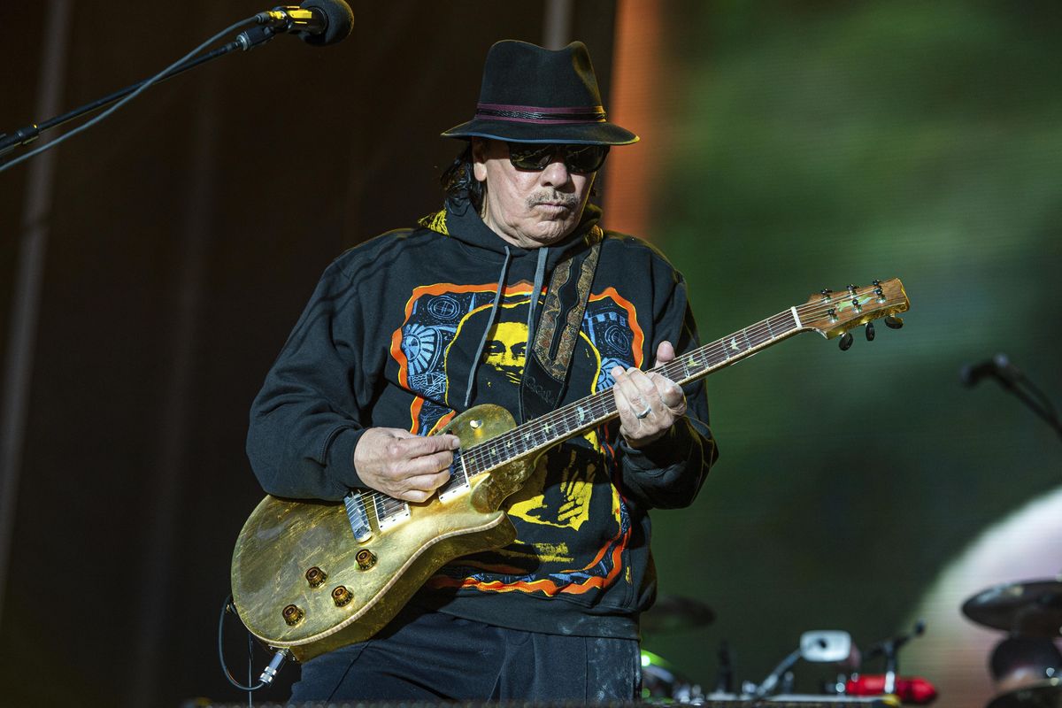 Carlos Santana performs at the BottleRock Napa Valley Music Festival at Napa Valley Expo on  May 26 in Napa, California. (Amy Harris / Invision/AP)