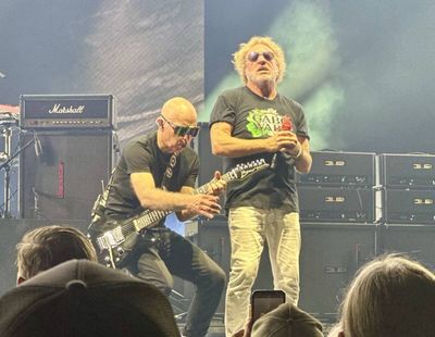 Sammy Hagar and Joe Satriani perform on the “Best Of All Worlds” tour on Aug. 9 at MGM Grand Garden in Las Vegas.  (John Katsilometes/Las Vegas Review-Journal/TNS)