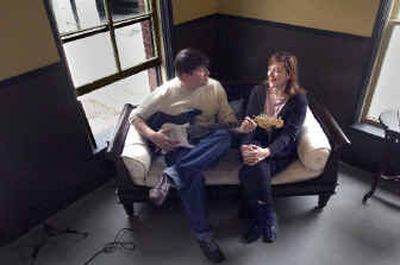 Alex, left, and Shae Caruso have taken up space in the old Luminaria Lighting Company buidling and opened their coffee shop, Empyrean. The cozy spot features large sofas and a fireplace. There is even an electric guitar if patrons feel musically inclined.
(Christopher Anderson/ / The Spokesman-Review)