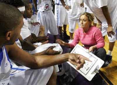 
Ashley McElhiney, right, coaches her team the Nashville Rhythm during a timeout in a game against the Boston Frenzy in Nashville, Tenn.
 (Associated Press / The Spokesman-Review)