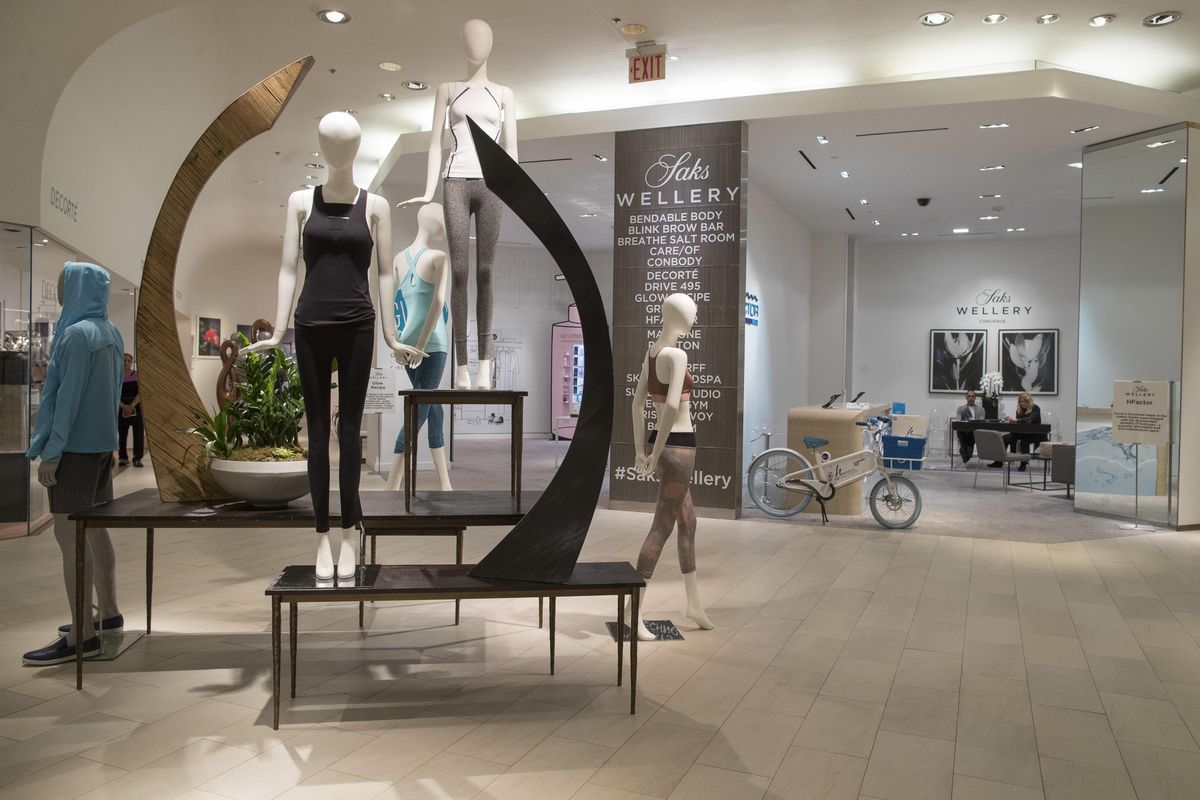 This Tuesday, May 30, 2017, photo, shows The Wellery on the second floor of the Saks Fifth Avenue flagship store in New York. Saks’ New York flagship opened a 16,000-square-foot wellness sanctuary in May that offers 1,200 different fitness classes, a salt chamber and meditation classes alongside wellness merchandise. (Associated Press)