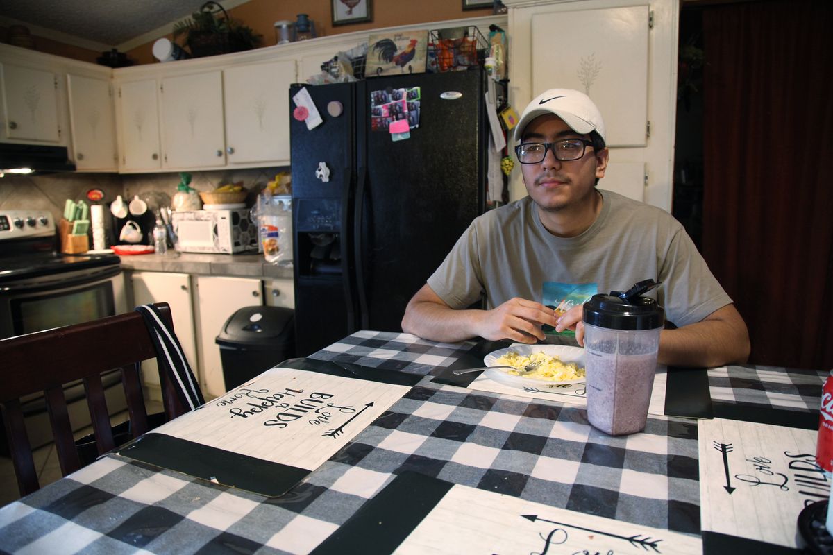 Samuel Alfaro, pauses between responses during an interview at his home in Houston, Texas, Friday, July 23, 2021. Alfaro said his appointment to help obtain deferred action for childhood arrival or DACA immigration status was canceled due to a recent federal court ruling against the program.  (John L. Mone)