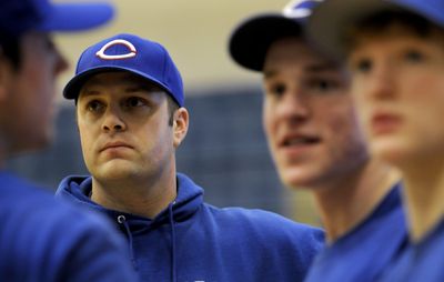 Nick Rook, center, is the new baseball coach for Coeur d’Alene High School. He is also a graduate of CdA High. (Kathy Plonka / The Spokesman-Review)