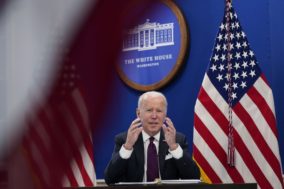 President Joe Biden speaks Thursday during a meeting with the President’s Council of Advisors on Science and Technology at the Eisenhower Executive Office Building at the White House Campus.  (Andrew Harnik)