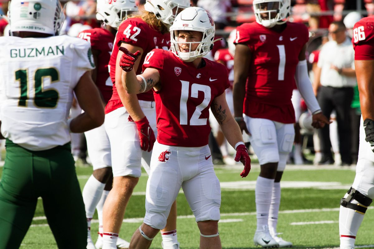 Slot receiver Robert Ferrel celebrates after his first career catch for Washington State during the first quarter Saturday in Pullman.  (WSU Athletics)