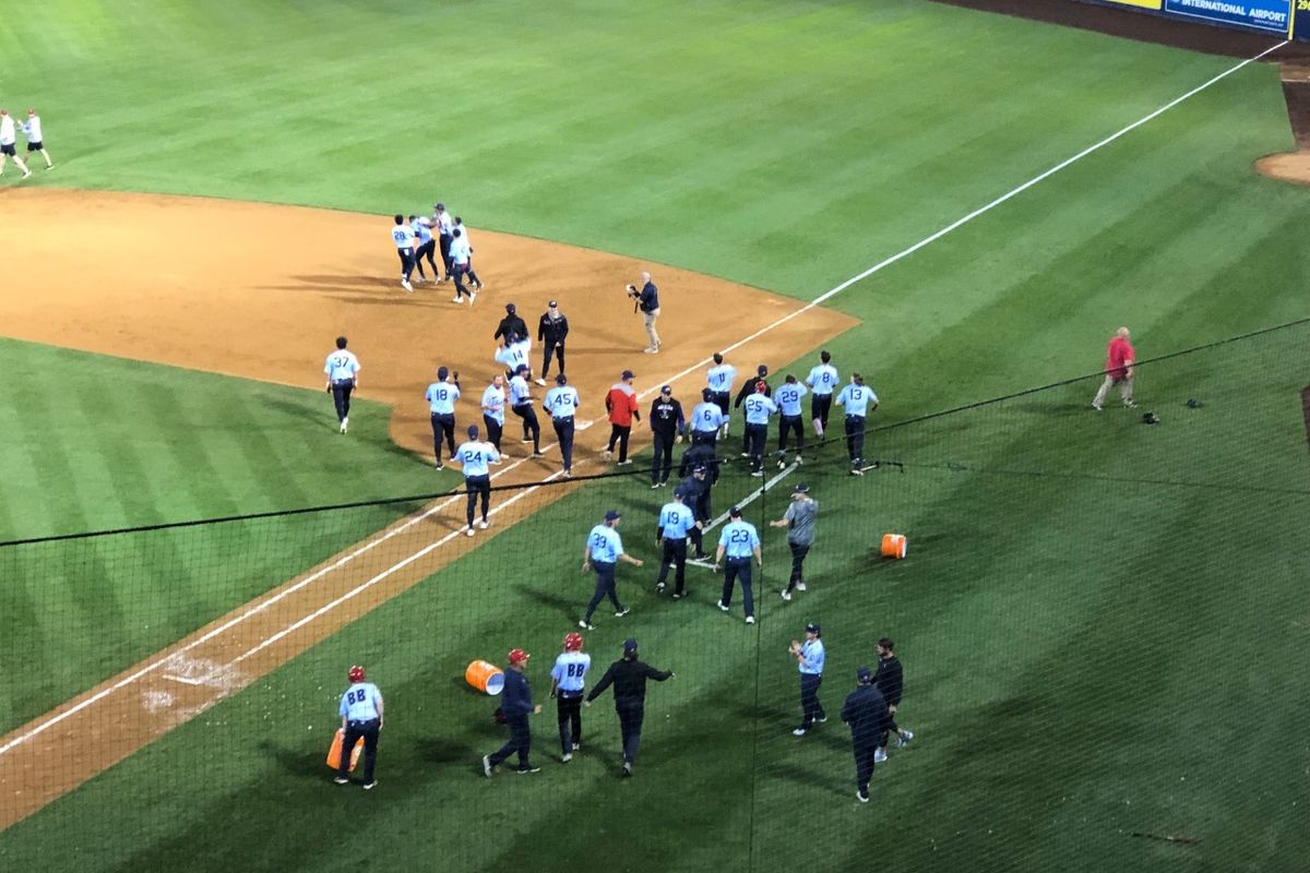 The Spokane Indians celebrate Julio Carreras