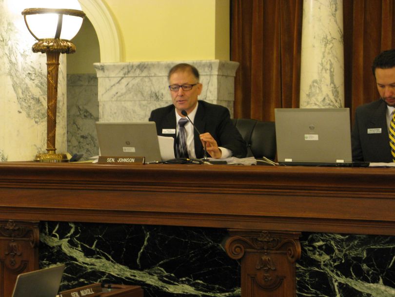 Sen. Dan Johnson, R-Lewiston, presents the joint revenue committee report to JFAC on Friday morning (Betsy Z. Russell)