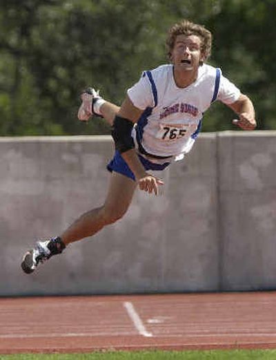 
Boise State's Gabriel Wallin watches his winning throw of 264 feet, 9 inches in the javelin throw. WSU's Curt Borland placed sixth with a lifetime-best of 238-11.
 (Associated Press / The Spokesman-Review)