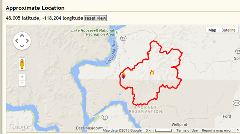 The Carpenter Road Fire perimeter on Aug. 27, 2015. 