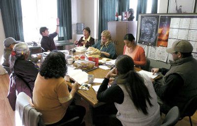 
Students, elders and teachers try to talk only in Nez Perce during an advanced Nez Perce language class Nov. 1 in Lapwai, Idaho. Lewis-Clark State College instructor Harold Crook teaches the class. 
 (Associated Press / The Spokesman-Review)