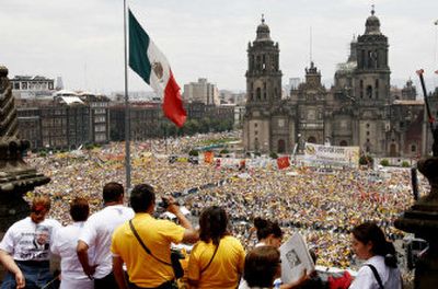 
Throngs of Manuel Lopez Obrador's supporters jam Zocalo plaza in Mexico City on Sunday to demand a recount of votes in the July 2 presidential election. 
 (Associated Press / The Spokesman-Review)
