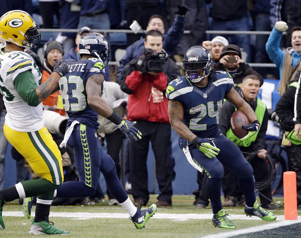 Seattle’s Marshawn Lynch makes it a point not to run out of bounds. (Associated Press)