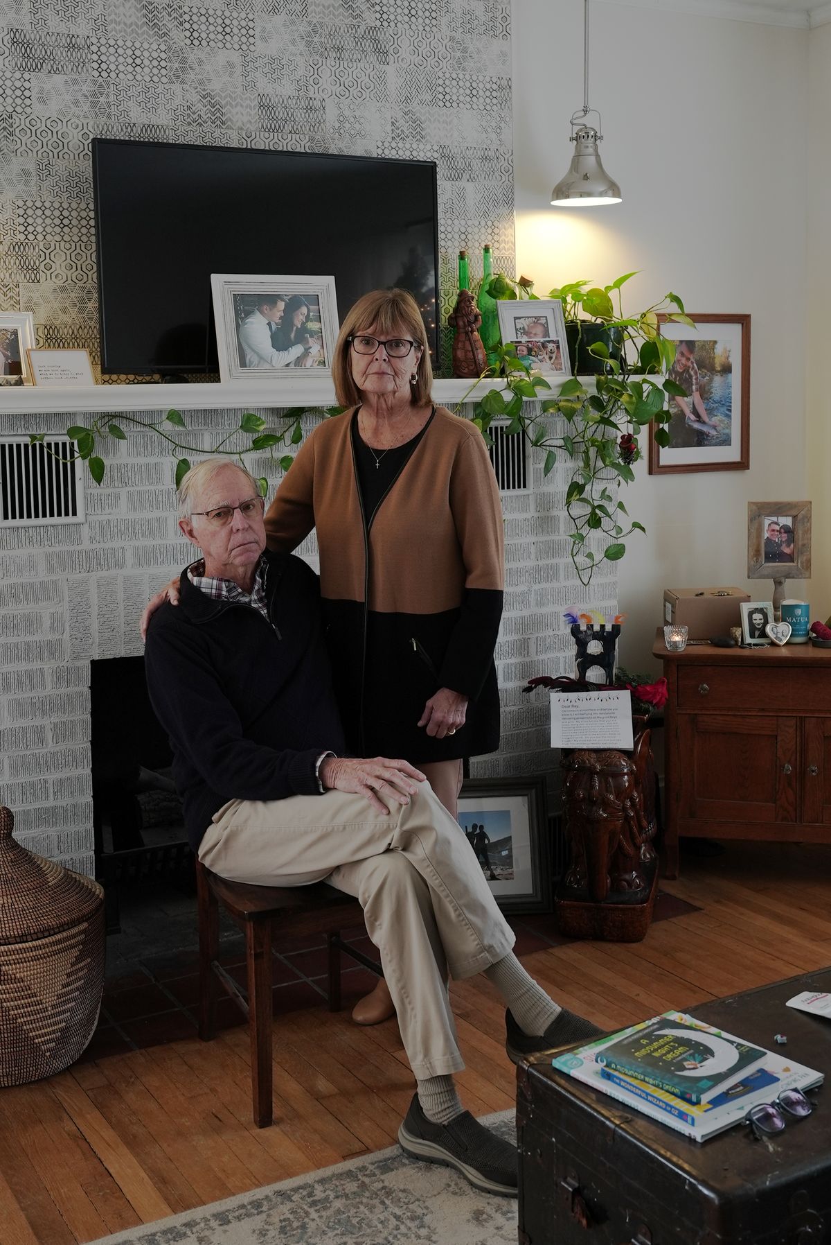 Von Ohain’s parents, Chris and Pam, at their home in Cincinnati. His father said he was disappointed in Tesla for not treating “their own employee who died in their vehicle with a little more empathy.” (Whitney Shefte/The Washington Post)