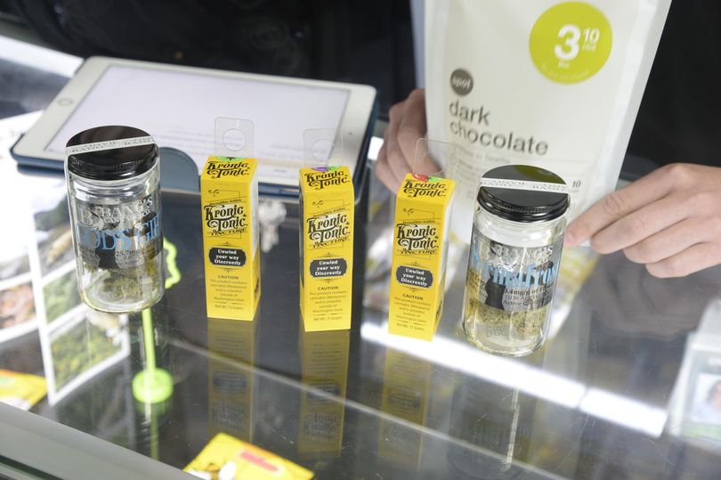 Retail marijuana products are displayed at Satori, a North Spokane store, in June 2016. (Jesse Tinsley / The Spokesman-Review)