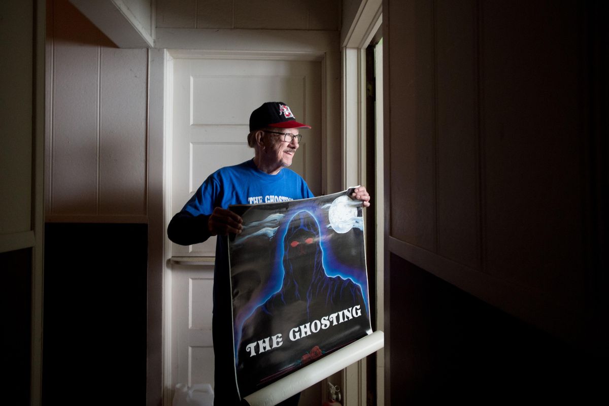 Walt Hefner poses for a photo with a promotional poster for The Ghosting, a film he funded himself, 25 years ago on Tuesday, May 2, 2017, in Spokane, Wash. 

Tyler Tjomsland/THE SPOKESMAN-REVIEW (Tyler Tjomsland / The Spokesman-Review)