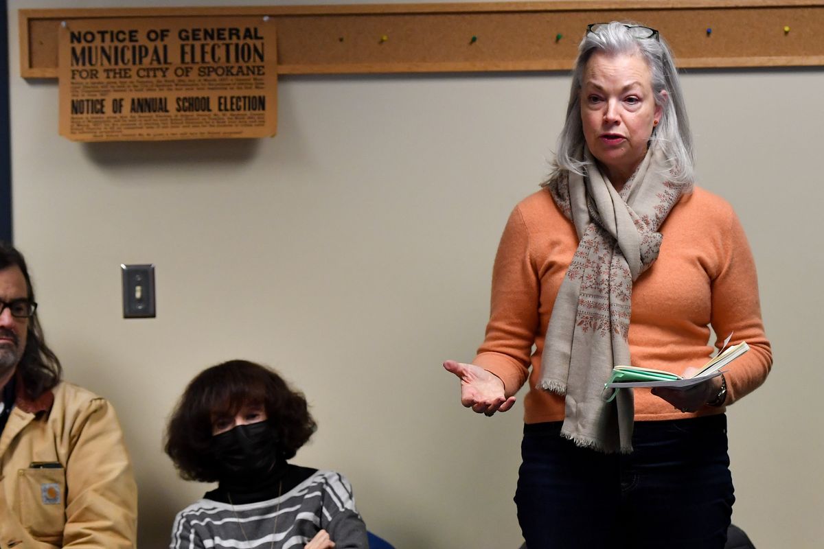 Carmela Conroy, chair of the Spokane County Democratic Party, speaks on Nov. 29 during a county canvassing board meeting to certify the results of the November election.  (Tyler Tjomsland/The Spokesman-Review)