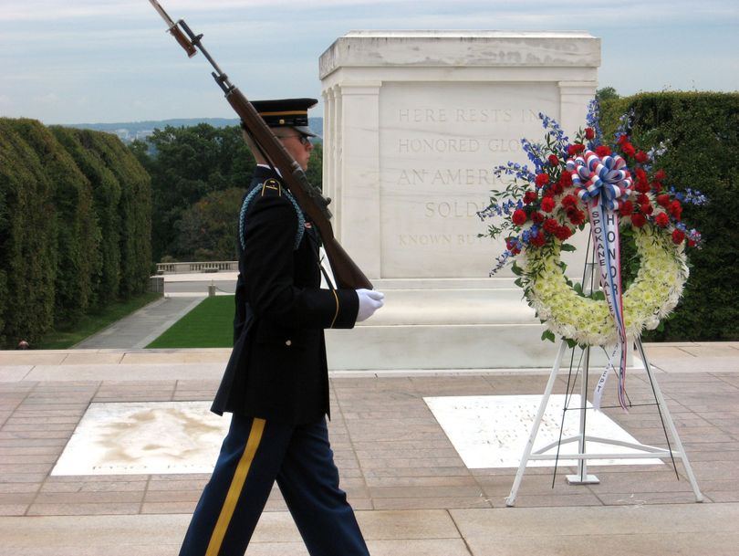 Members of the Spokane Valley Fire Department honor guard placed a wreath at the Tomb of the Unknown Soldier at Arlington National Cemetery in Virginia, on Oct. 8.