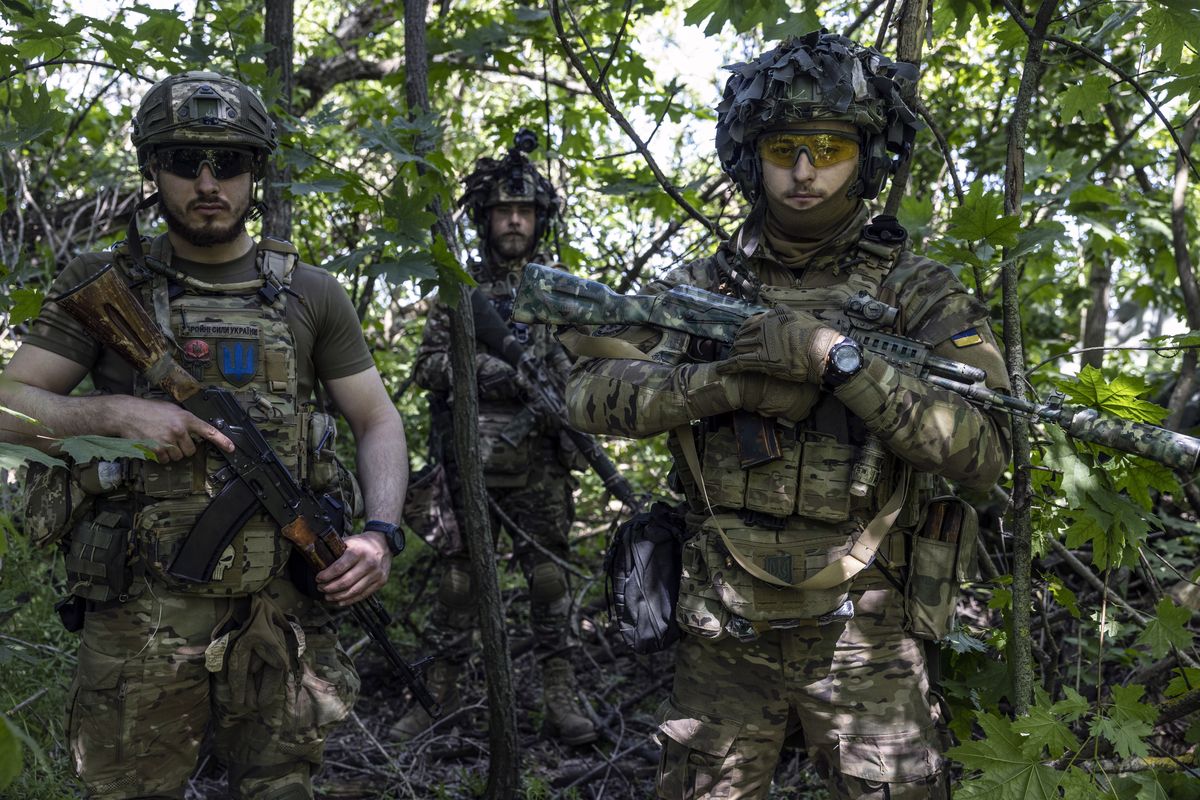 Ukrainian soldiers with the 47th Separate Mechanized Brigade at an undisclosed location in Ukraine in May 2023. MUST CREDIT: Photo for The Washington Post by Heidi Levine  (Heidi Levine/For The Washington Post)
