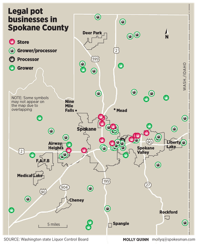 Pot shops in Spokane County.