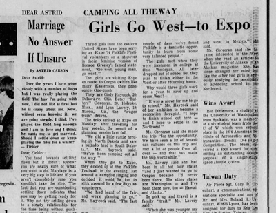 Three adventurous young women from the East Coast sang songs around a campfire at Expo ’74’s Folklife Festival – and decided to stay as volunteers, The Spokesman-Review reported on Oct. 20, 2024.  (Spokesman-Review archives)