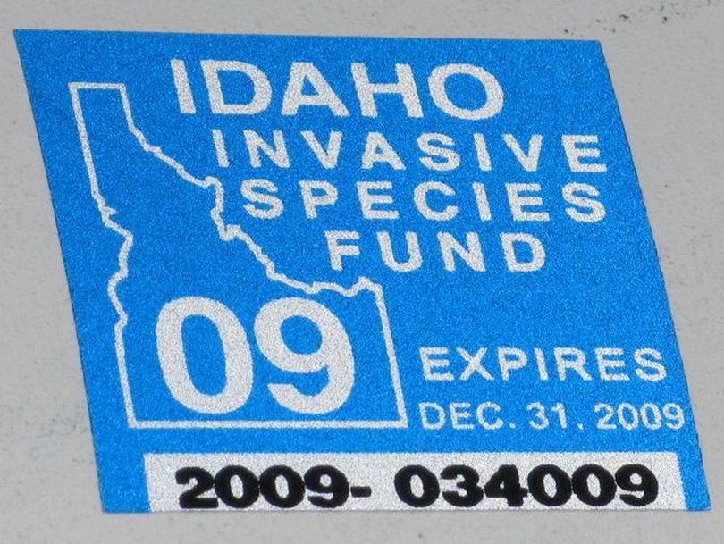 This is the invasive species sticker that owners of non-motorized craft were required to purchase last year for $5; legislation that passed the House on Thursday would raise that to $7. (Betsy Russell)