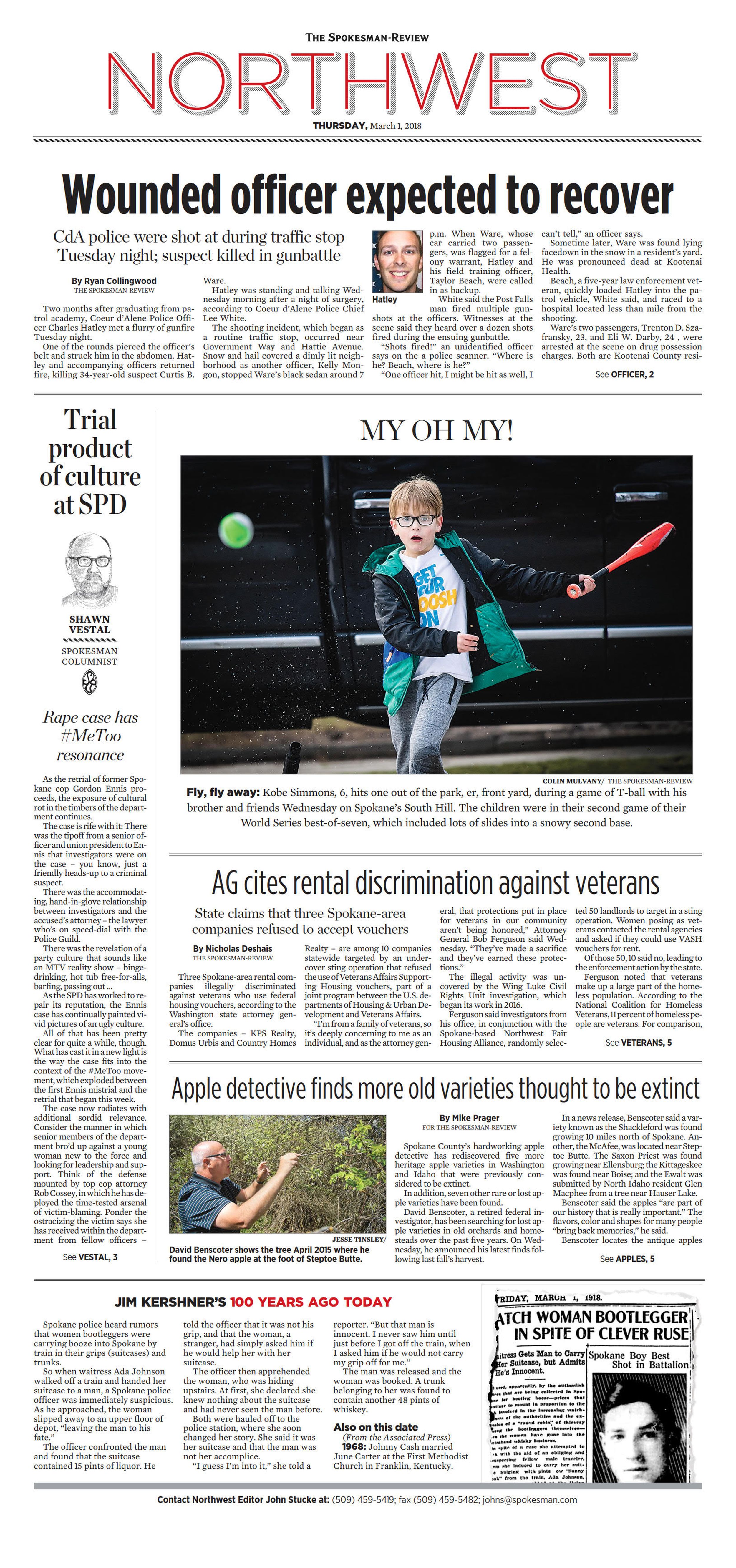 Northwest Front Page for March 4, 2018 The SpokesmanReview