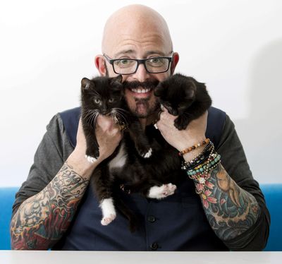 TV personality Jackson Galaxy, from the Animal Planet series, “My Cat From Hell,” poses for a portrait Nov. 7, 2017 in New York to promote his latest book, “Total Cat Mojo: The Ultimate Guide To Life With Your Cat.” (Brian Ach / Associated Press)