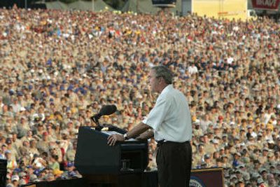 
President Bush makes remarks at the National Scout Jamboree in Virginia on Sunday. 
 (Associated Press / The Spokesman-Review)