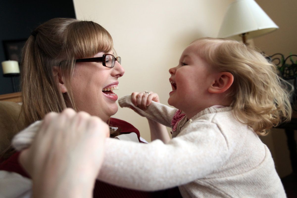 Michelle Williams, 30, left, plays at home with her daughter, Sadie, 23-months, in Channahon, Ill. Sadie was delivered by cesarean section and Michelle is now about three months pregnant and determined to avoid a repeat C-section. McClatchy-Tribune photos (McClatchy-Tribune photos)
