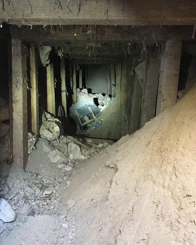 This Thursday, Jan. 25, 2018, photo, provided by the U.S. Border Patrol shows a makeshift tunnel discovered during construction of a roadway near downtown El Paso, Texas, just north of the border with Mexico. Authorities are working to determine the origin and purpose of the tunnel. (Associated Press)