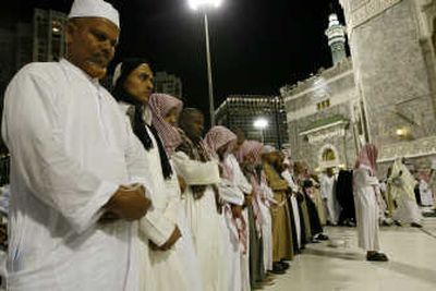 
Muslim pilgrims pray outside the Grand Mosque Friday at the end of hajj in Mina near Mecca. Associated Press
 (Associated Press / The Spokesman-Review)