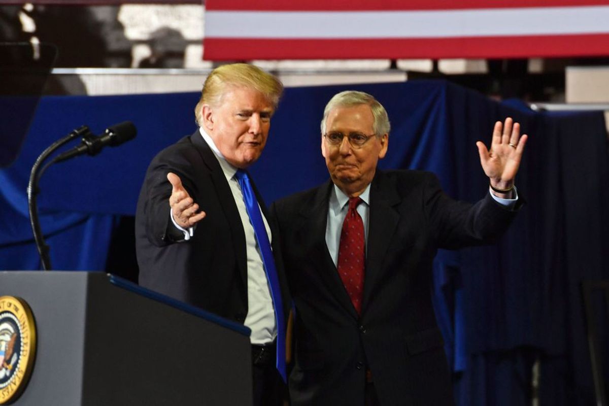 U.S. President Donald Trump, left, introduces U.S. Sen. Mitch McConnell, R-Ky., at a rally in Richmond, Ky., in 2018. (TRIBUNE NEWS SERVICE)