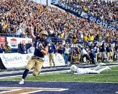 Montana State quarterback Tommy Mellott celebrates a touchdown during the first half of the Bobcats’ game against Cal Poly on Saturday in Bozeman, Montana  (Kelly Gorham)