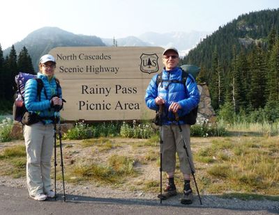 Karra Russell and her father, Kem Russell, pause at Rainy Pass on the North Cascades Highway during a 2014 hike.