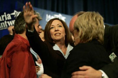 
Maria Cantwell cheers her supporters at a Seattle party celebrating her re-election win.
 (Dean Rutz Seattle Times / The Spokesman-Review)