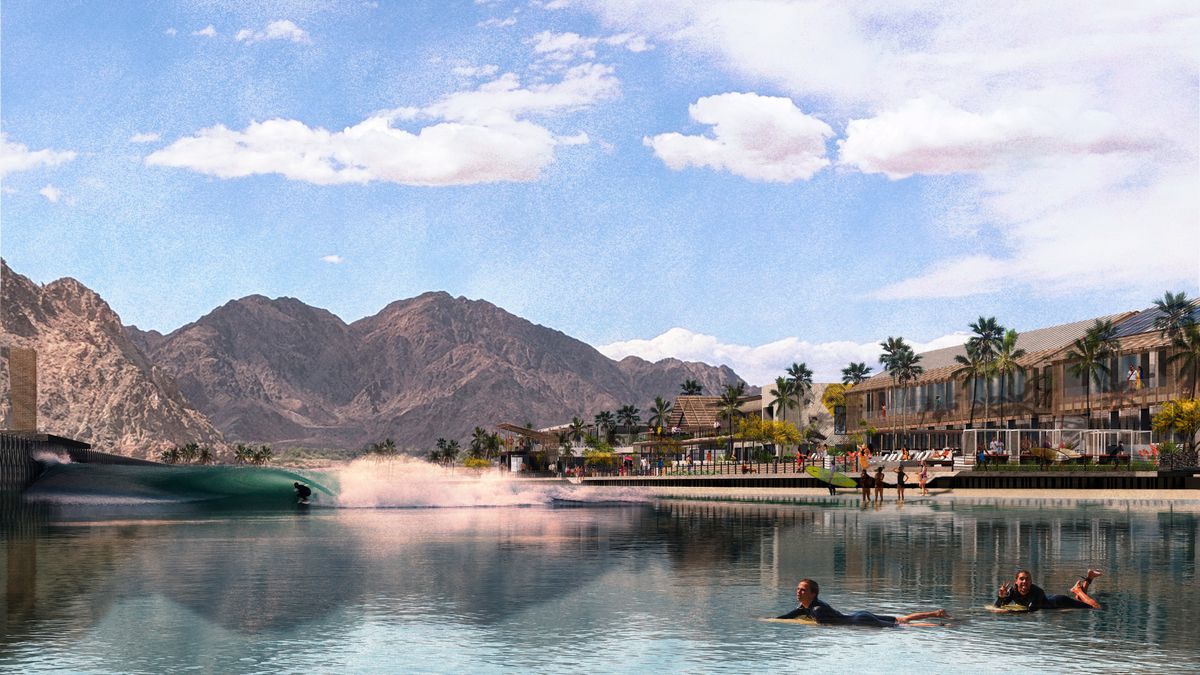 This artist rendering provided by REM Public Relations shows a rendering of a proposed Coral Mountain Resort with a large human-made surf lagoon that is proposed for the region around Palm Springs, Calif. Hours from the California coast, surfers are hoping one of the next spots where they can catch a wave is in the hot, dry desert where summer temperatures often soar above 100 degrees.  (HONS)