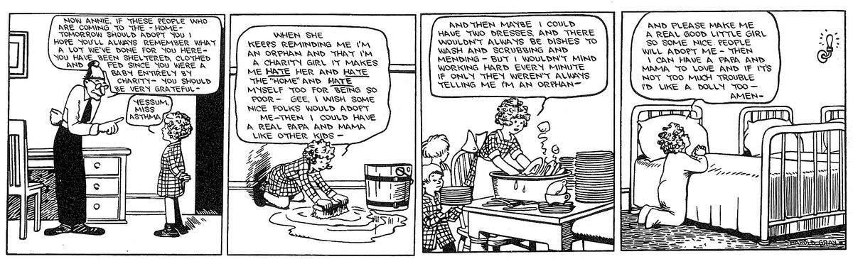  The first “Little Orphan Annie” strip from Aug. 5, 1924, written and illustrated by creator Harold Gray. The strip later was renamed simply “Annie.” Tribune Media Services announced last month that it will cease syndication of the strip today. The company plans to pursue new possibilities in graphic novels, film and television, games and digital media.