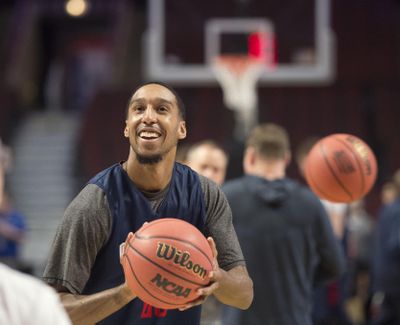 Gonzaga guard Eric McClellan, working on his foul shots during practice on Thursday at the United Center in Chicago, has been a sparkplug for the Zags in their postseason run. (Dan Pelle / The Spokesman-Review)