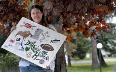 
Alysha Howard created art in honor of her brother, David, who was shot and killed in a hunting accident last fall. The art was entered in the Heritage category of the Timberlake Creates art contest and is on display at the Spirit Lake Library. 
 (Kathy Plonka / The Spokesman-Review)