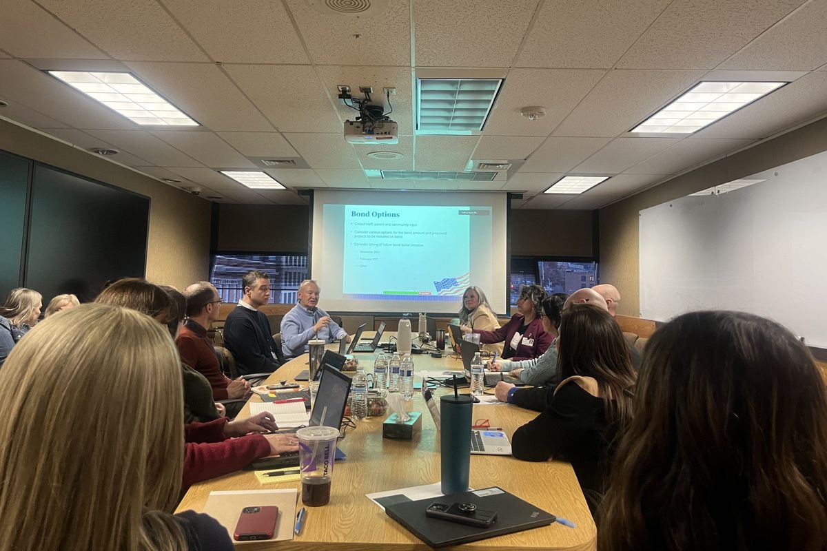 Spokane Public Schools administrators at a school board meeting Feb. 21 discuss plan B to finance school construction needs after their first bond failed in 50 years.   (Elena Perry/THE SPOKESMAN-REVIEW)