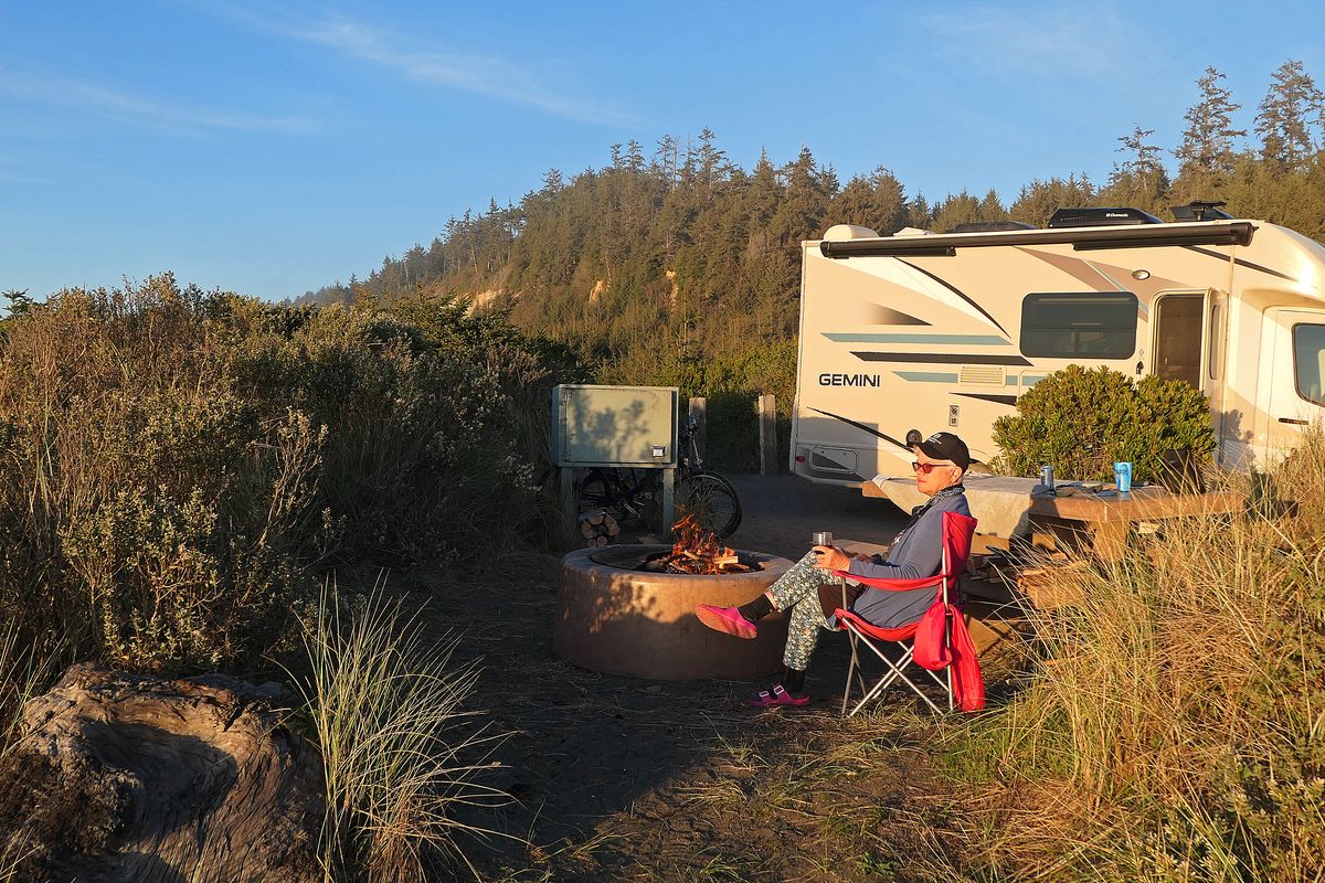 Camping at Gold Bluffs Beach in Prairie Creek State Park, south of Klamath, Calif. (John Nelson)