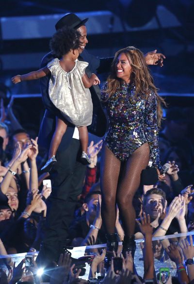 Beyonce accepts the Video Vanguard Award at the MTV Video Music Awards in Inglewood, Calif. (Associated Press)