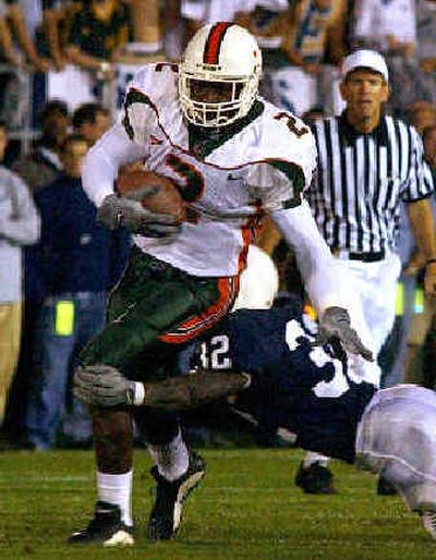 
The last time running back Willis McGahee, who has undergone a long rehab for a severe knee injury, played in a meaningful game, he was in a Hurricanes uniform. 
 (Associated Press / The Spokesman-Review)