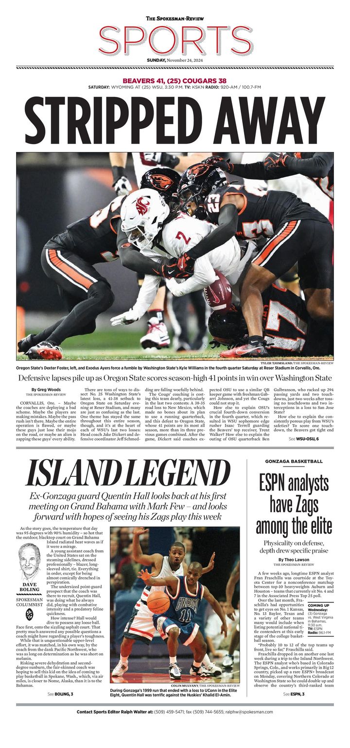 Sports Front Page for Nov. 24, 2024 The SpokesmanReview