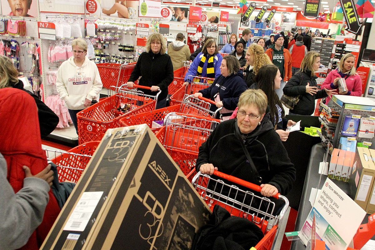 A sea of people gather near the electronics section at Target just minutes after the doors open in Muskegon, on Thursday Nov. 22, 2012. (Libby March /  Muskegon Chronicle)