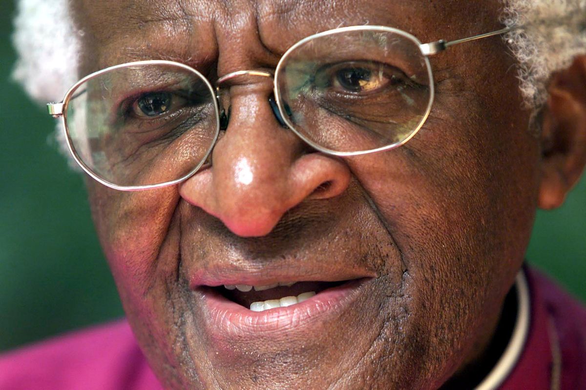 FILE - Anglican Archbishop Emeritus Desmond Tutu, speaks during an interview with the Associated Press in Pretoria, South Africa, Friday, March 21, 2003. Tutu, South Africa’s Nobel Peace Prize-winning activist for racial justice and LGBT rights and retired Anglican Archbishop of Cape Town, has died at the age of 90, South African President Cyril Ramaphosa has announced.  (Themba Hadebe)