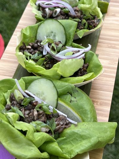A traditional larb salad cup made by 2022 National Lentil Festival winner Kim Benick from Turner, Oregon. 